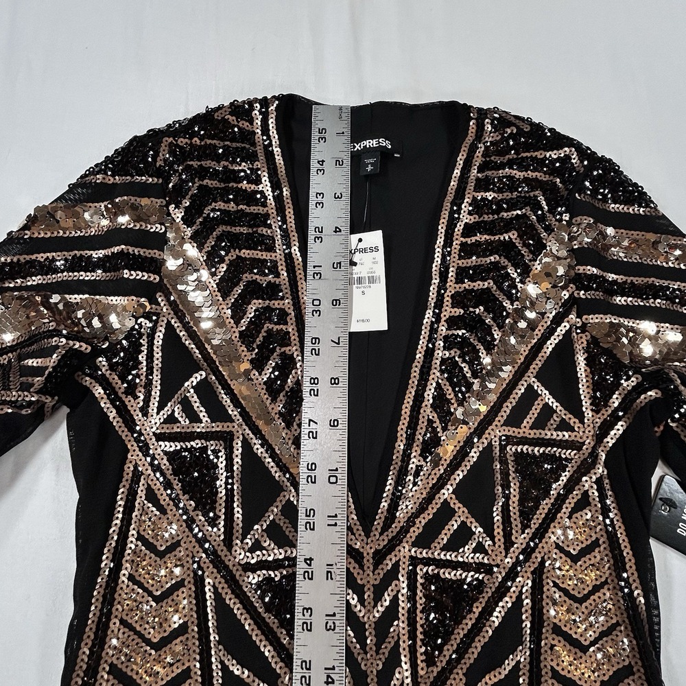 NEW EXPRESS Black Gold Sequin Geometric Bodycon Dress S Glam Holiday Party $118 - Picture 11 of 16